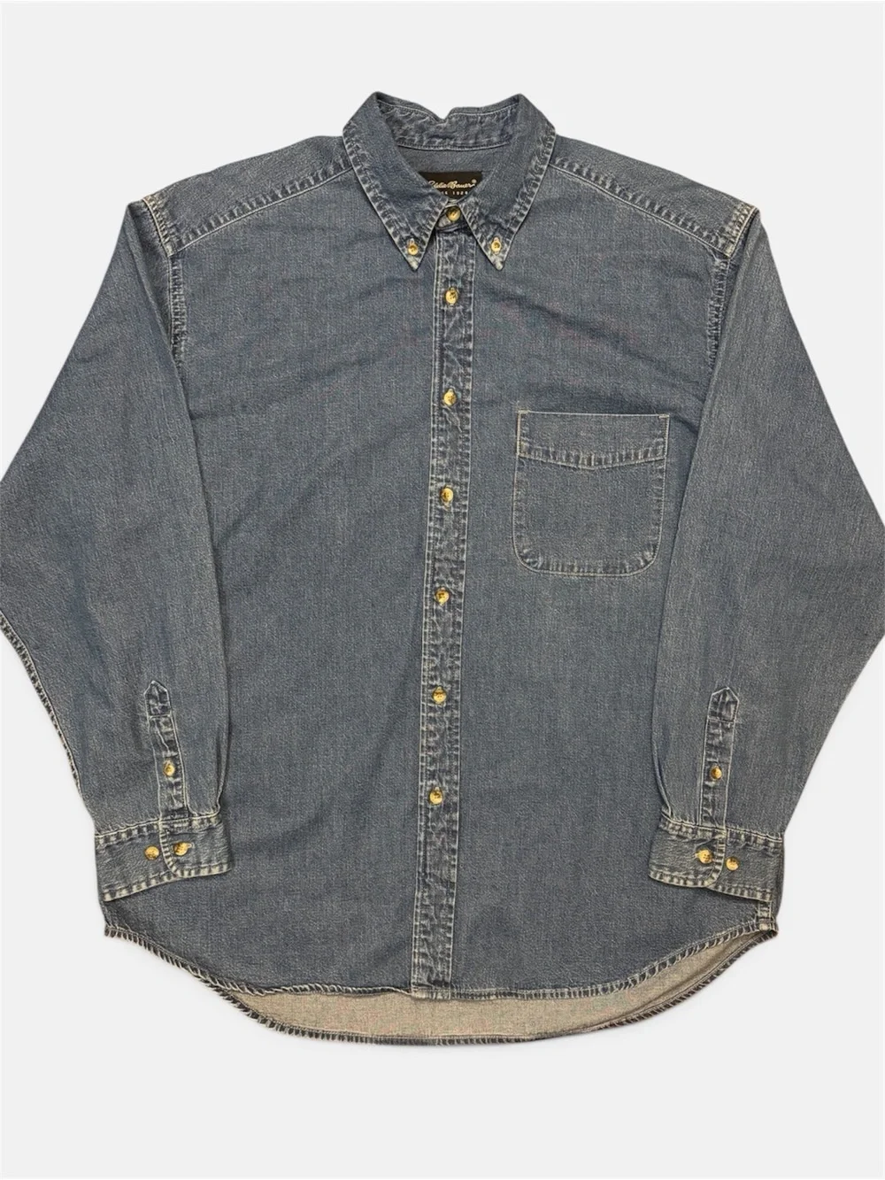 Vintage 90s Eddie Bauer Blue Denim Button-Down Shirt Hong Kong